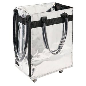 NEW LS LIVE IN STYLE Foldable Rolling Tote Silver Metallic Aldi Hulken Dupe